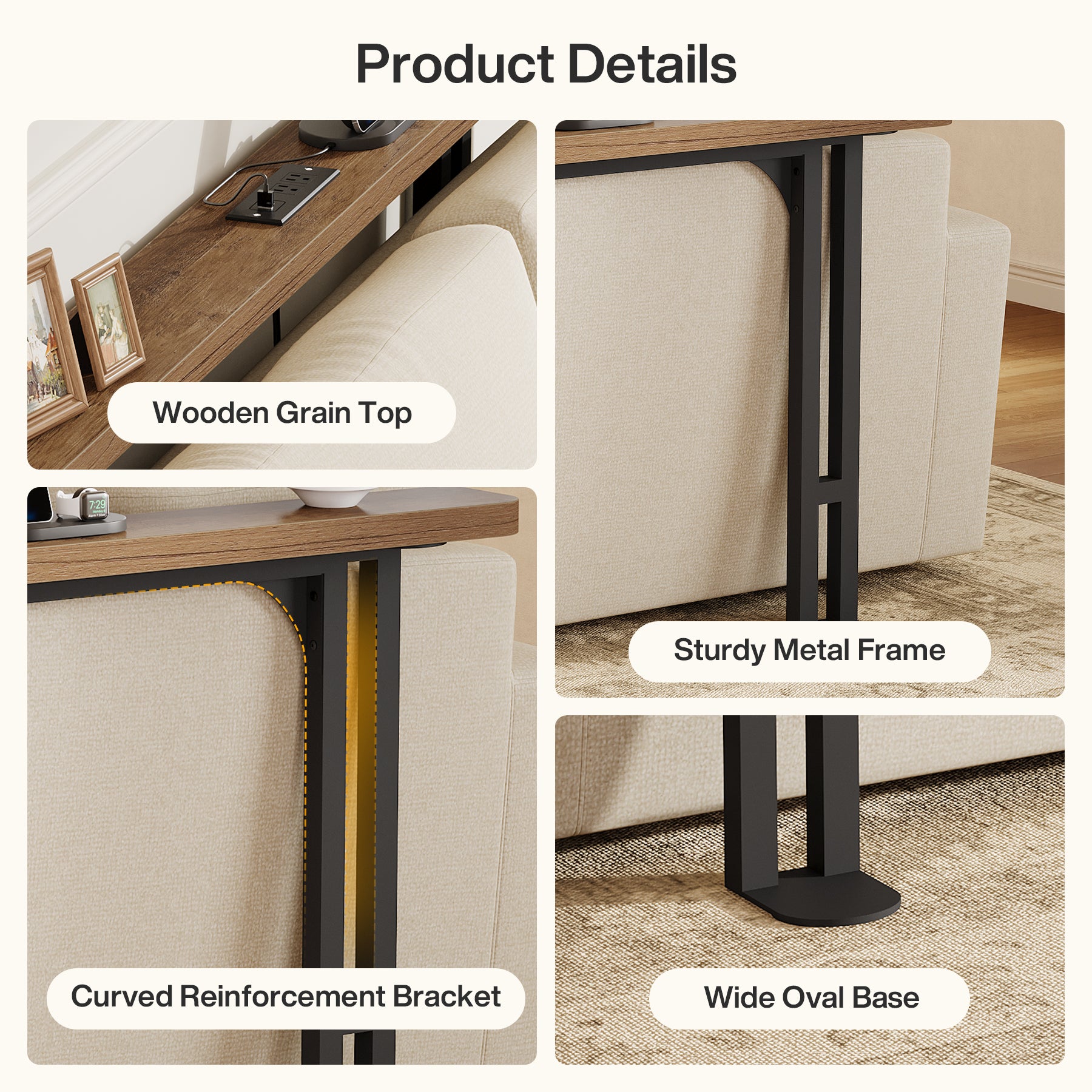 70.9" Narrow Console Table, Skinny Sofa Table with Power Outlet for Living Room