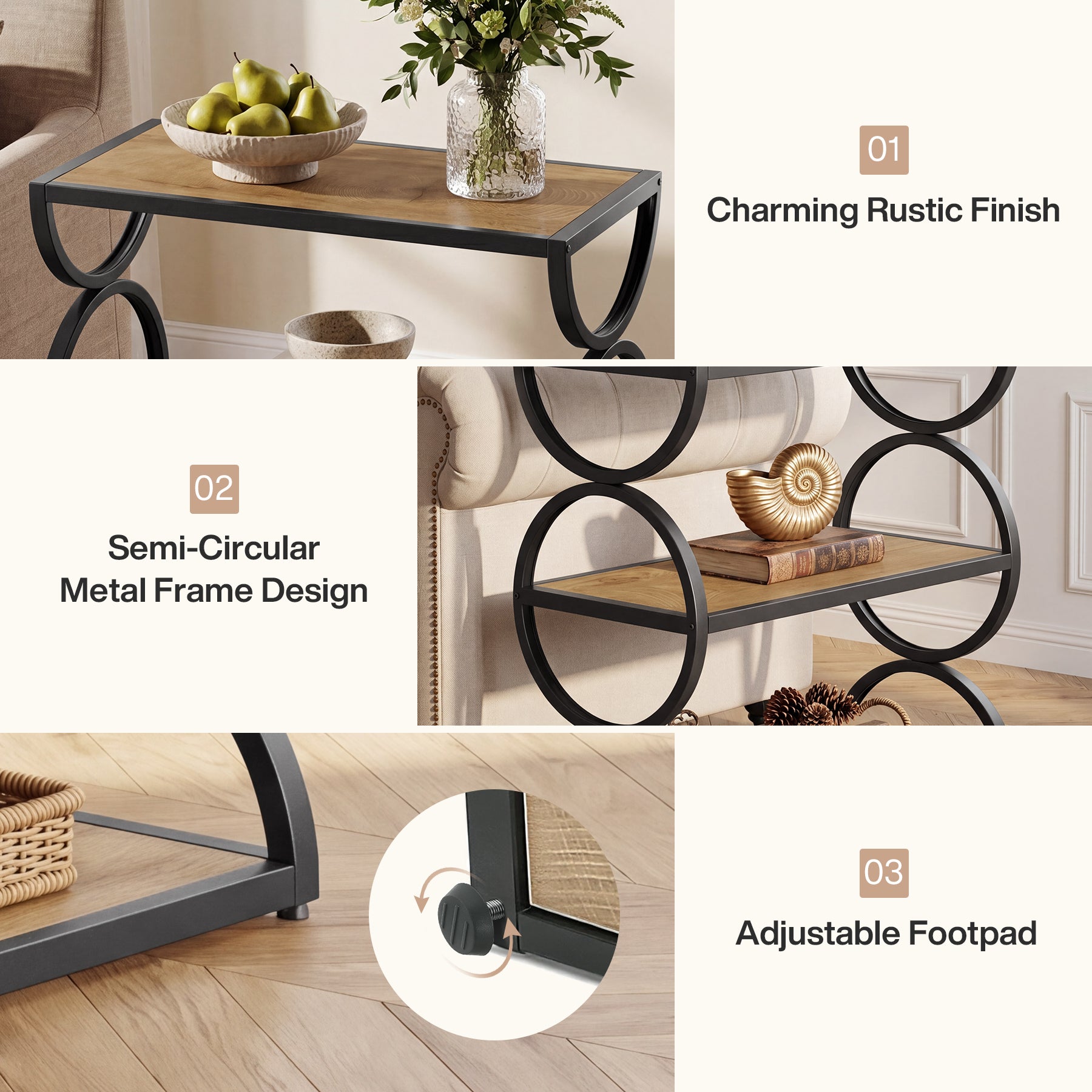 23.6” Industrial Nightstand, Bedside Table  With 3-Tier Open Shelves For Small Bedrooms