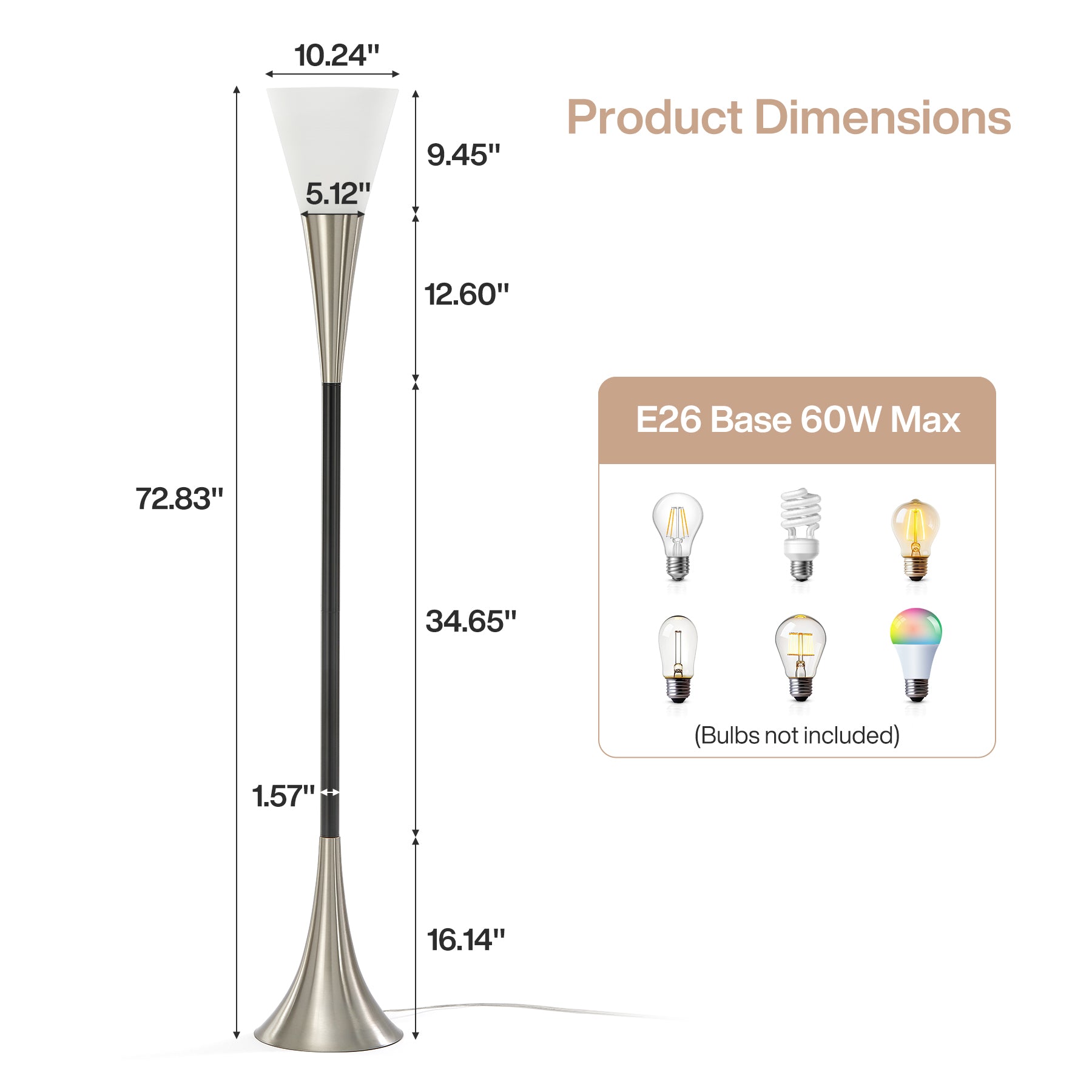 72.8" Floor Lamp with Sandblasted Glass Lampshade & Foot Pedal Switch
