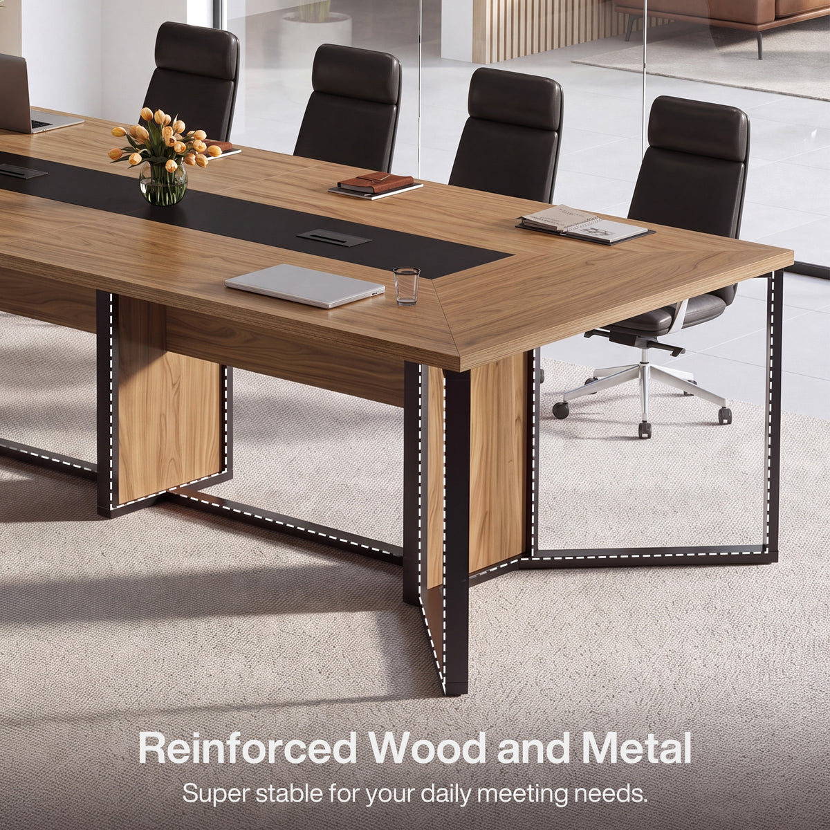 9FT Conference Table, 110.24" Office Meeting Table with Cable Grommets for 8-10 People