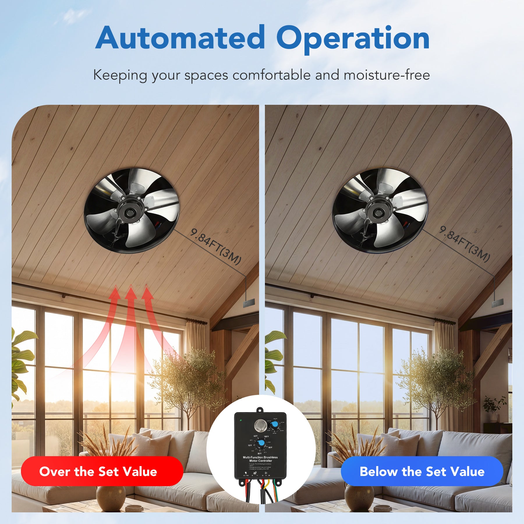 50W Solar Attic Fan with 2500 CFM & Smart Thermostat / Humidity / Smoke Sensor