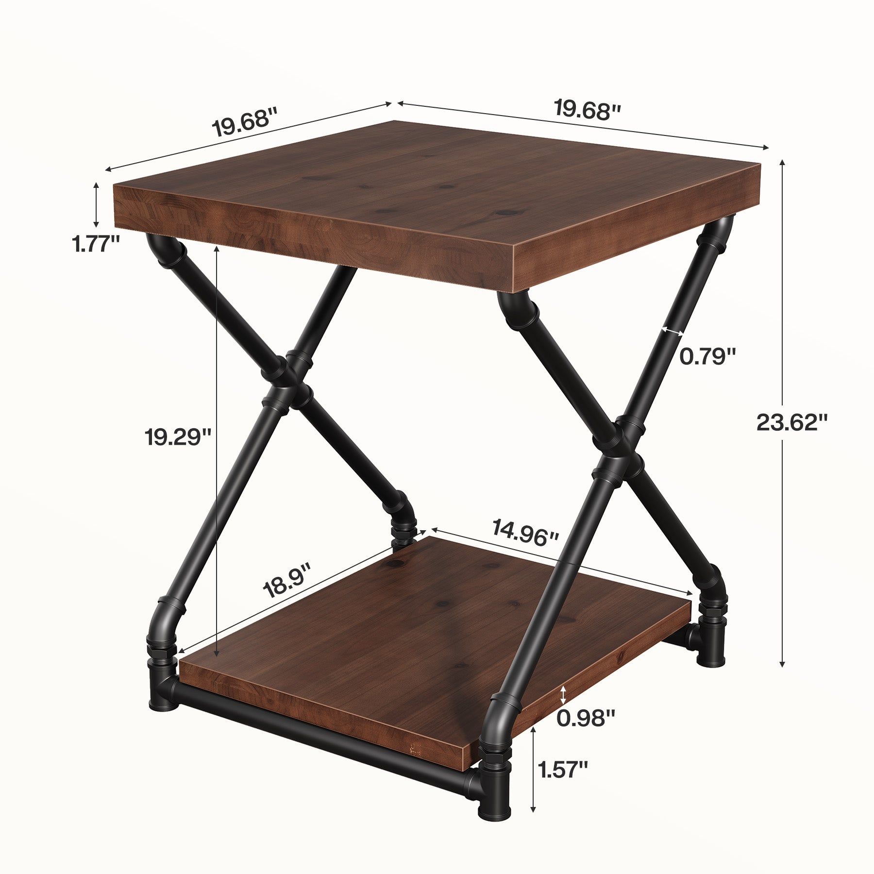 19.68" Solid Wood End Table, Sofa Side Table  with Storage Shelf for Living Room
