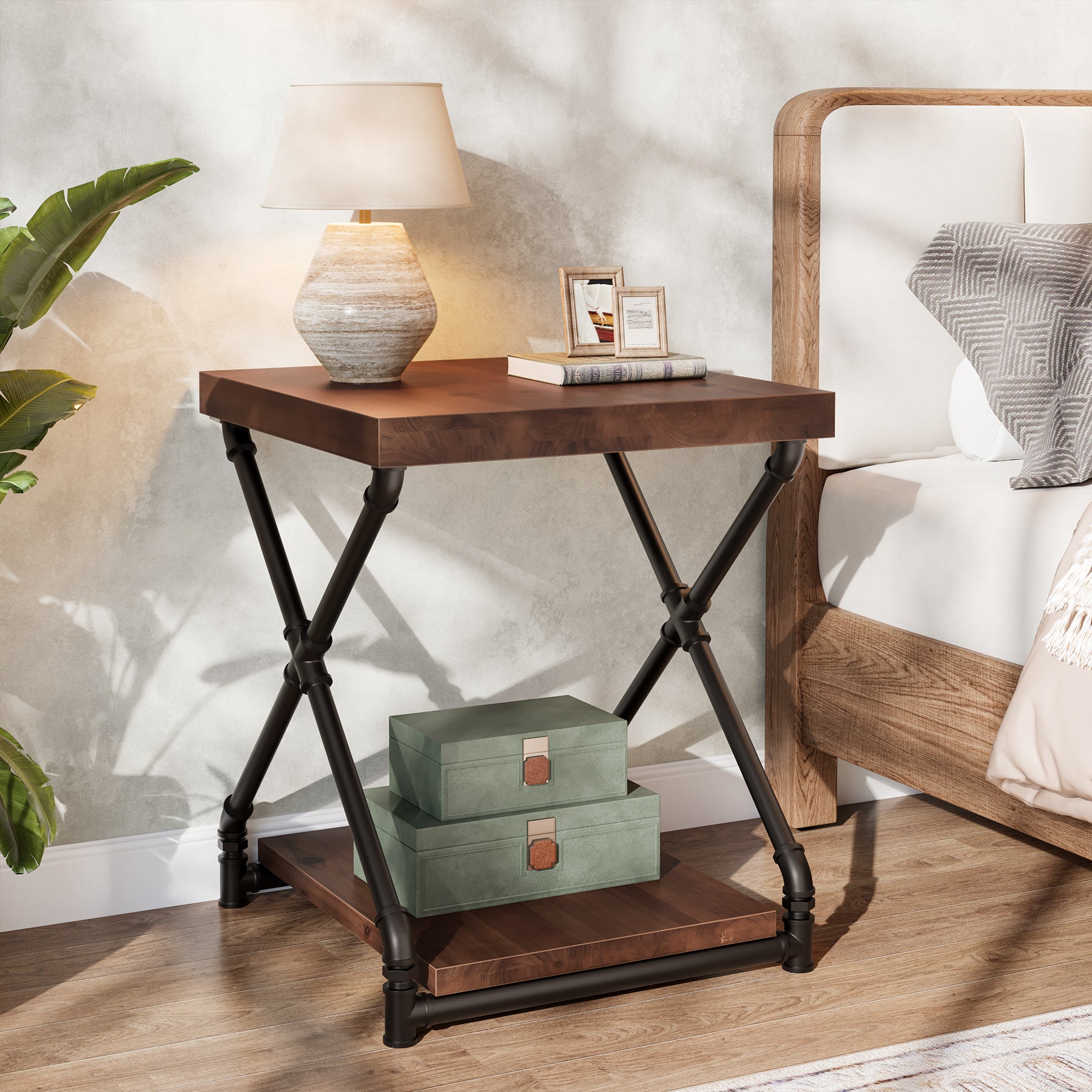 19.68" Solid Wood End Table, Sofa Side Table  with Storage Shelf for Living Room