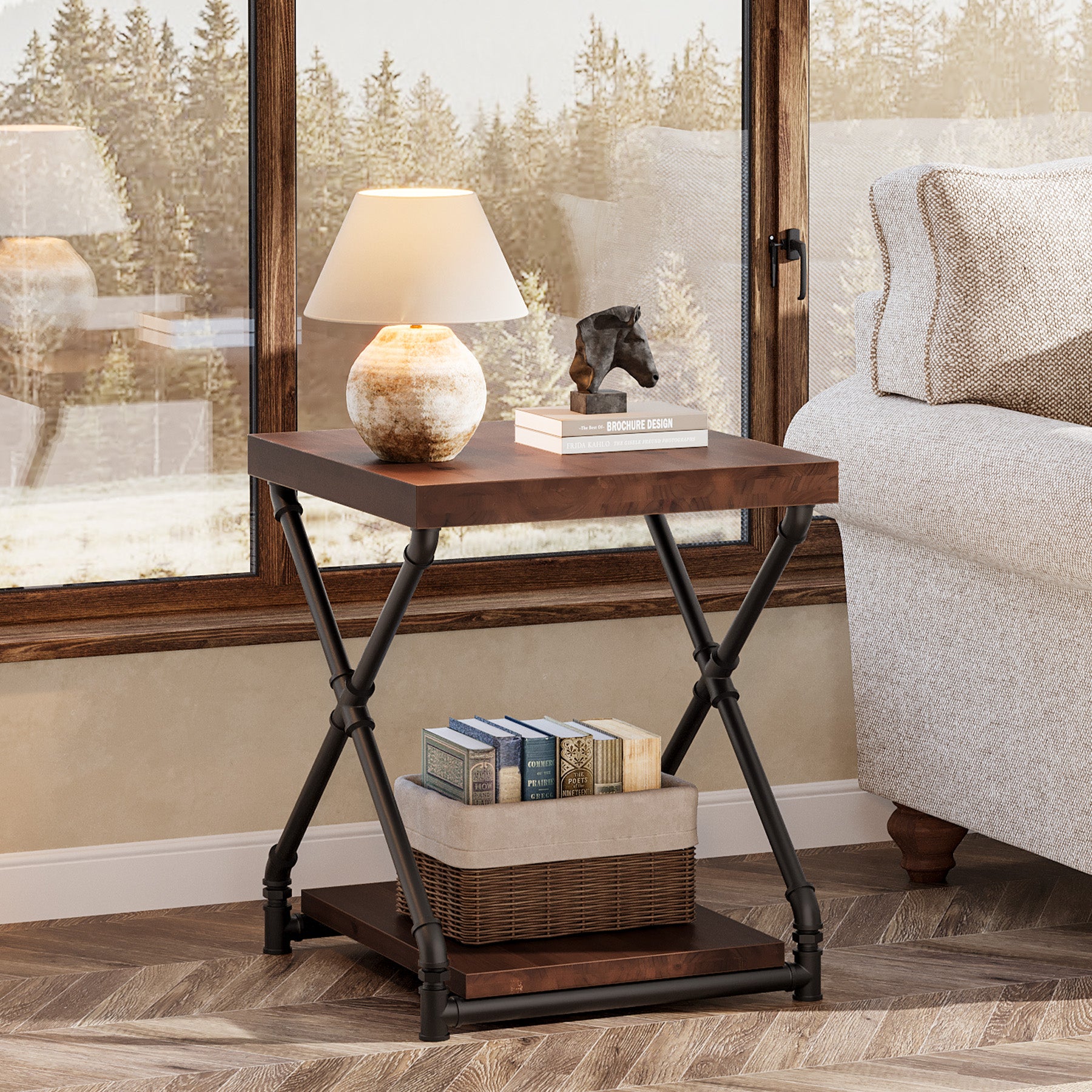 19.68" Solid Wood End Table, Sofa Side Table  with Storage Shelf for Living Room