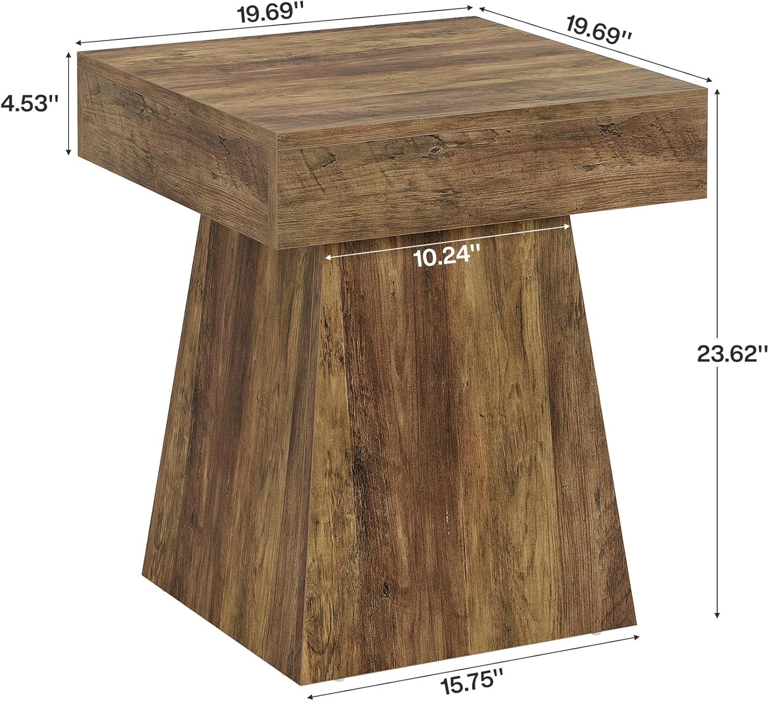 19.6" End Table, Square Side Table Small Nightstand with Wide Base Tribesigns