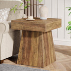 19.6" End Table, Square Side Table Small Nightstand with Wide Base Tribesigns