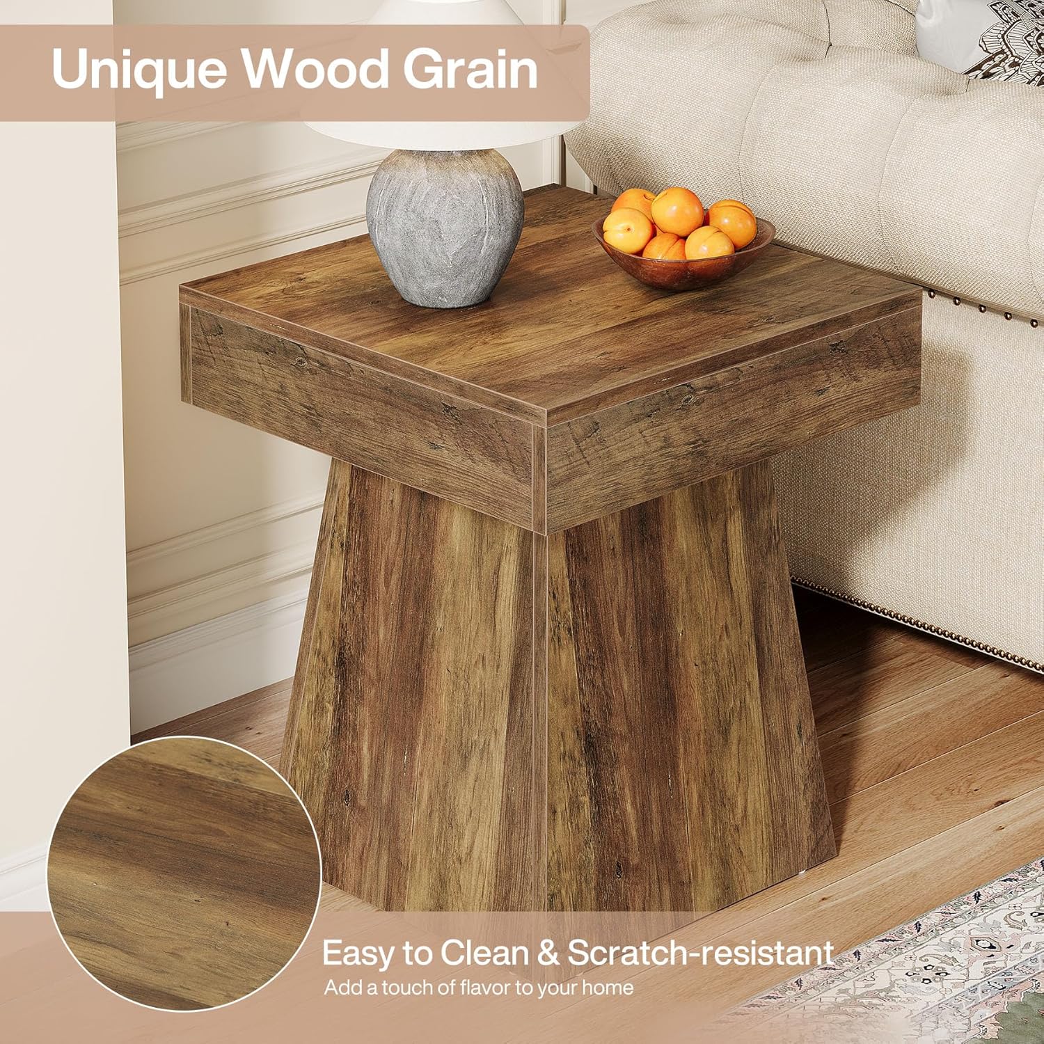 19.6" End Table, Square Side Table Small Nightstand with Wide Base Tribesigns