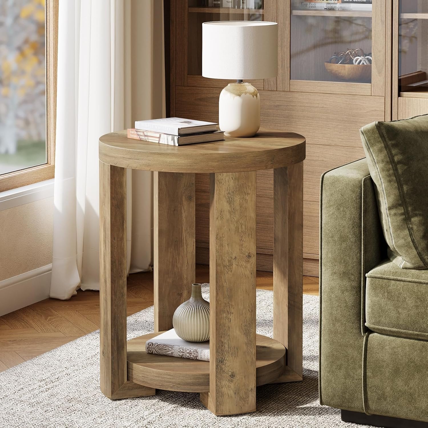19.6" Side Table, 2-Tier Round End Table Bedside Table