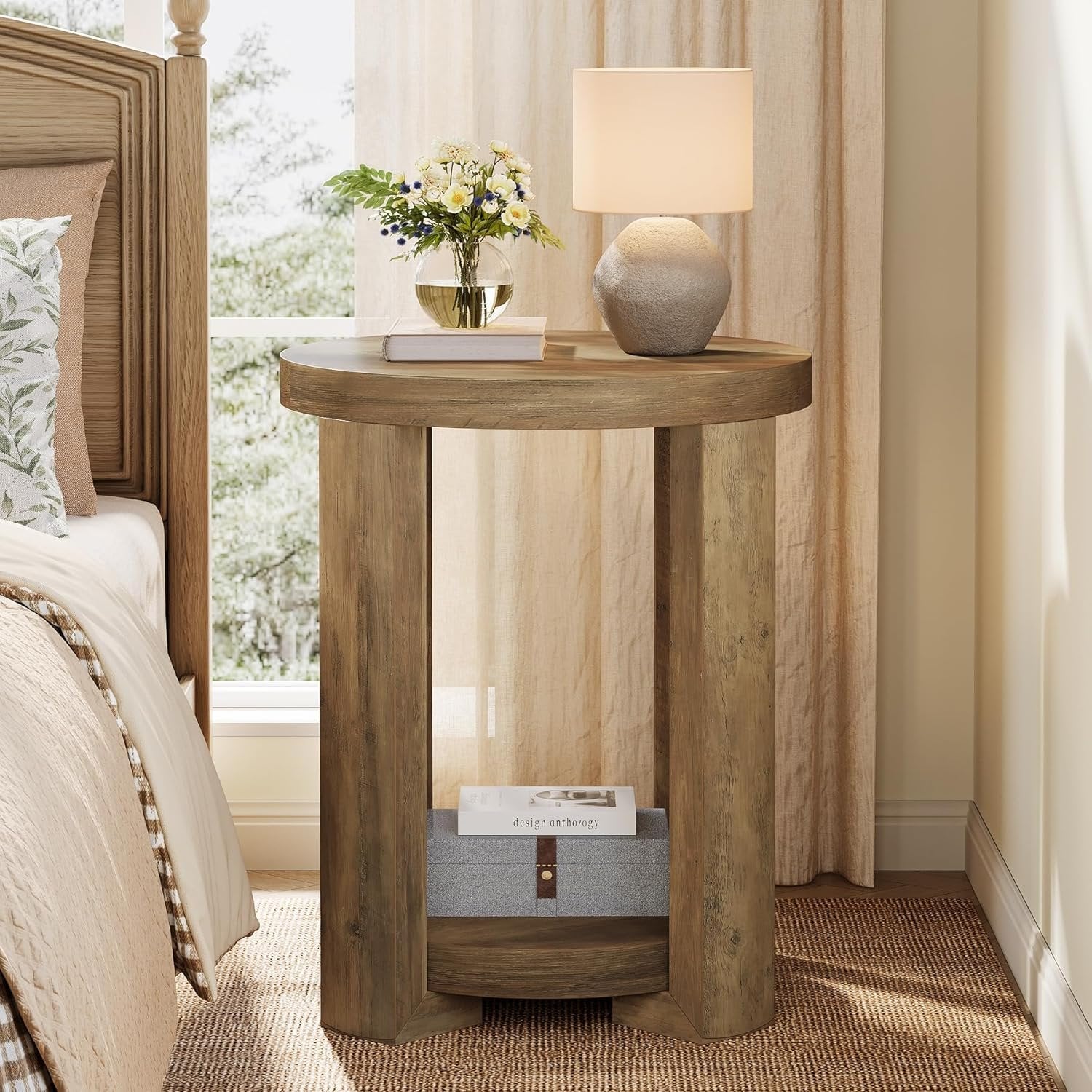 19.6" Side Table, 2-Tier Round End Table Bedside Table