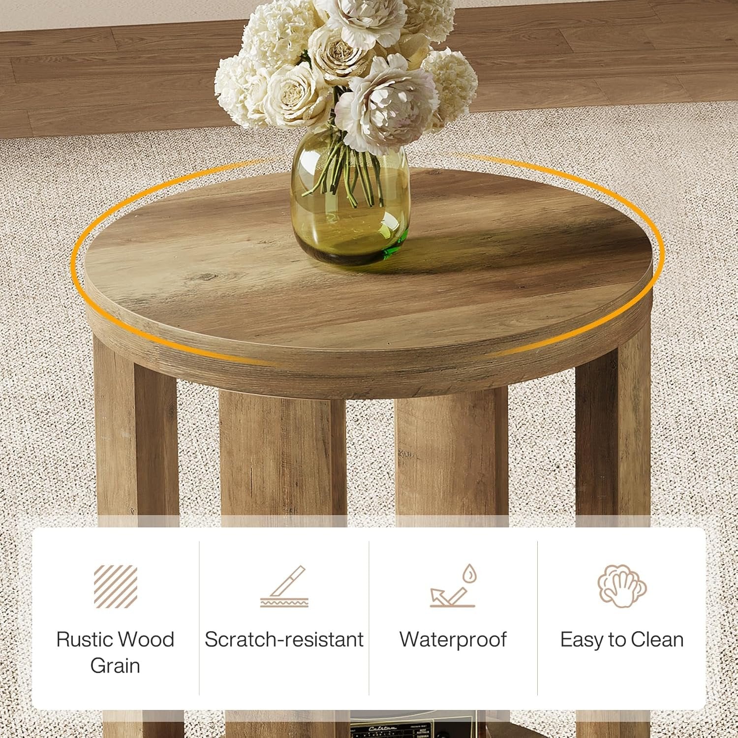 19.6" Side Table, 2-Tier Round End Table Bedside Table