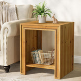 19.6" Solid Wood End Table, 2-Tier Farmhouse Side Table Nightstand with Storage Shelves 3