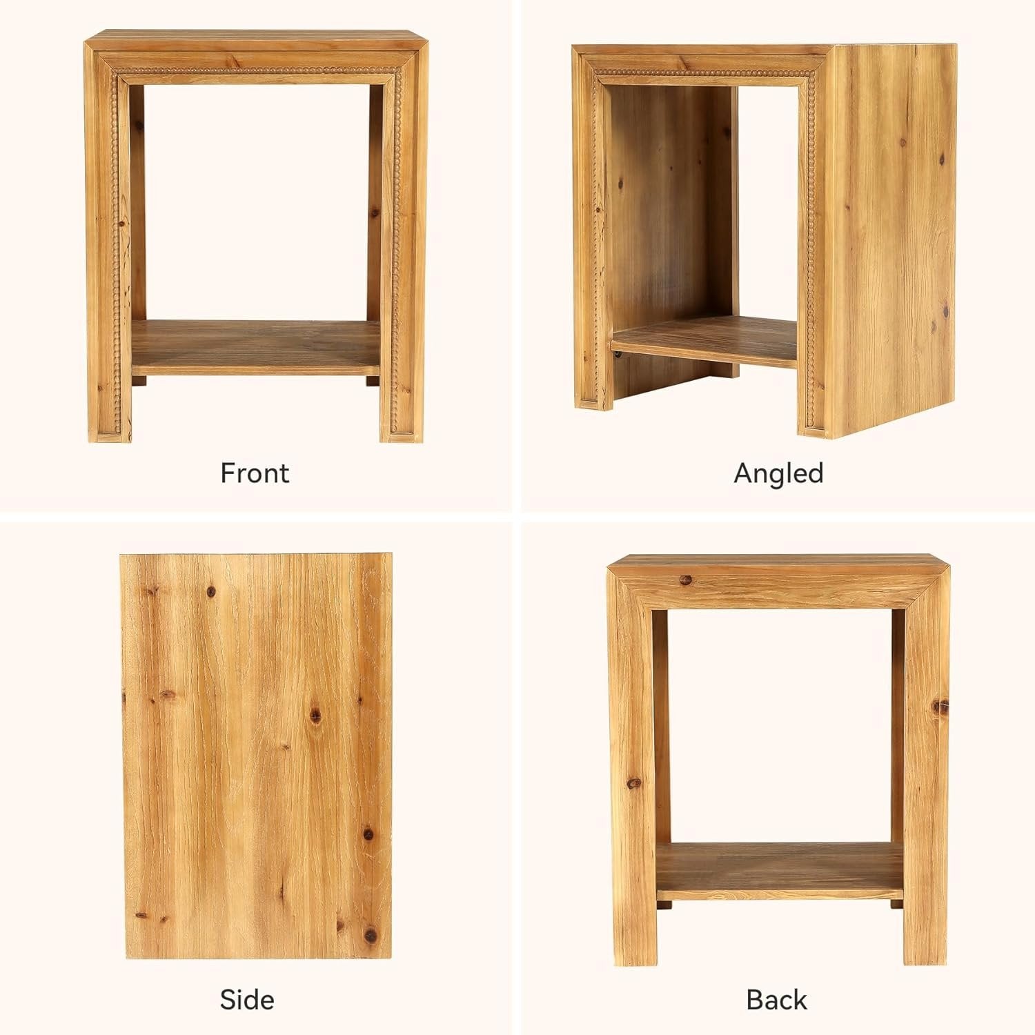 19.6" Solid Wood End Table, 2-Tier Farmhouse Side Table Nightstand with Storage Shelves