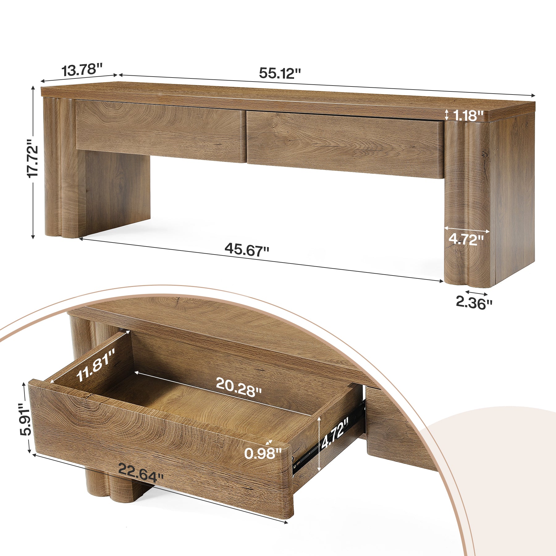 55" Entryway Bench with 2 Storage Drawers, Modern End of Bed Bench with Thick Legs