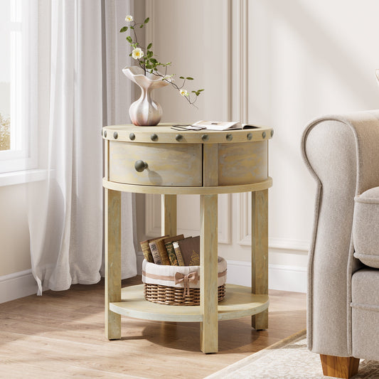 19.6" End Table, Small Side Table with Drawer and Bottom Shelf Tribesigns