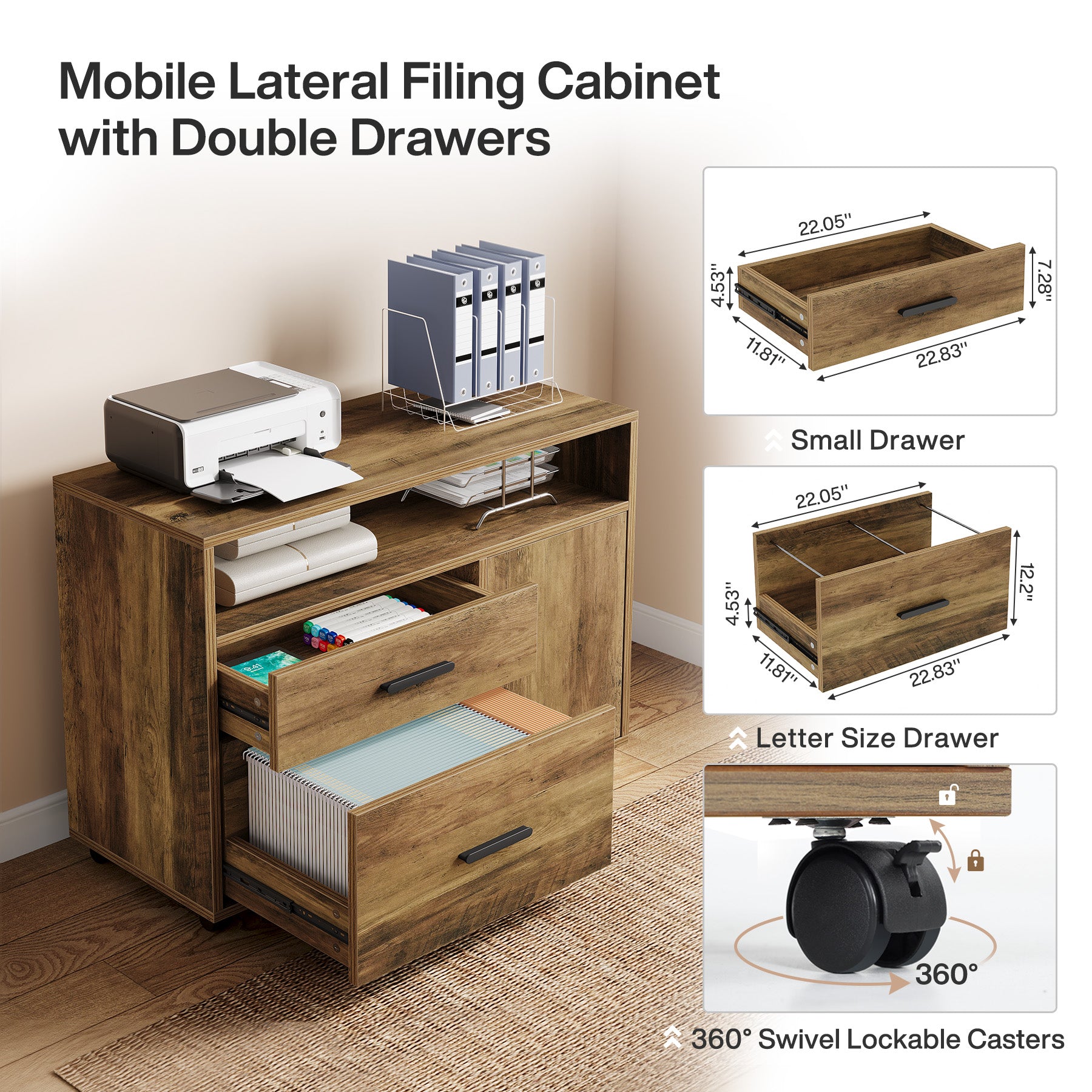 L-Shaped Executive Desk, 63" Computer Desk with Drawer Cabinet