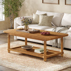 Solid Wood Rectangular Coffee Table with 2-Tier Storage