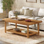 Rectangle Solid Wood Coffee Table, 47" Center Table with 2-Tier Storage