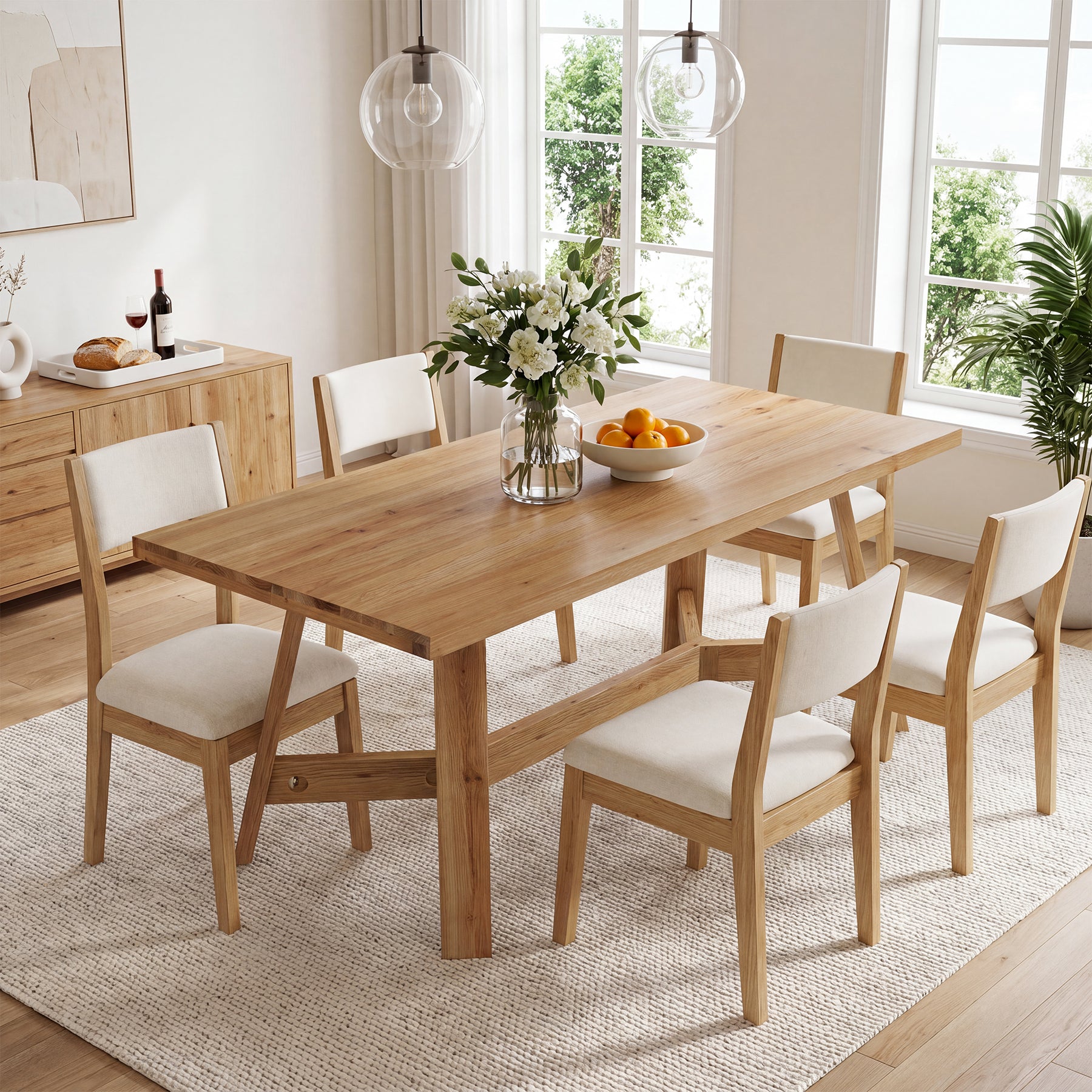 63"  Solid Wood Dining Table for 6 People, Rectangle Kitchen Dinner Table for Dining Room