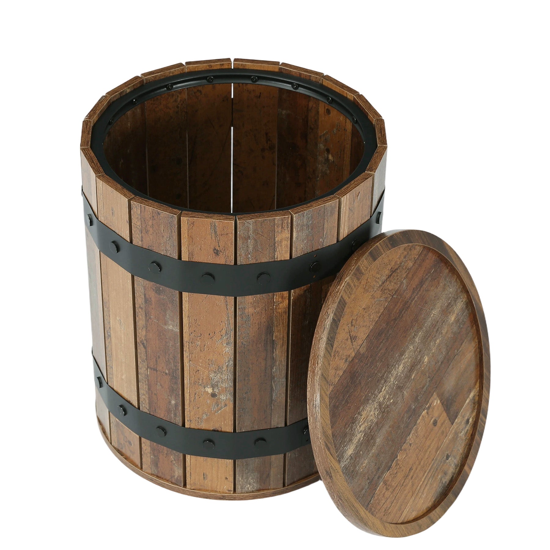 19.68" Barrel Side Table with Hidden Storage, Round Wood End Table with Lid for Living Room and Bedroom