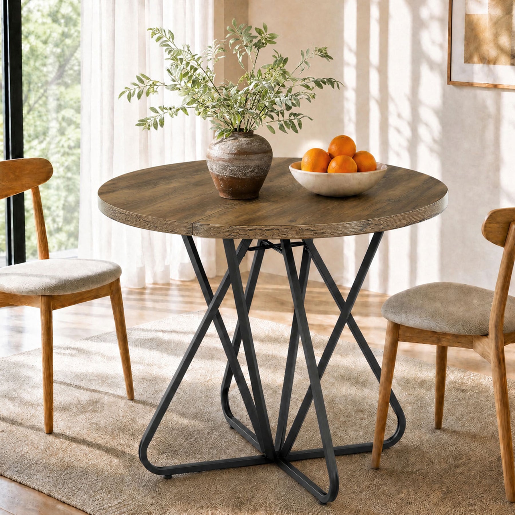 31.5" Round Dining Table, Small Farmhouse Kitchen Table with Geometric Frame for 2-4