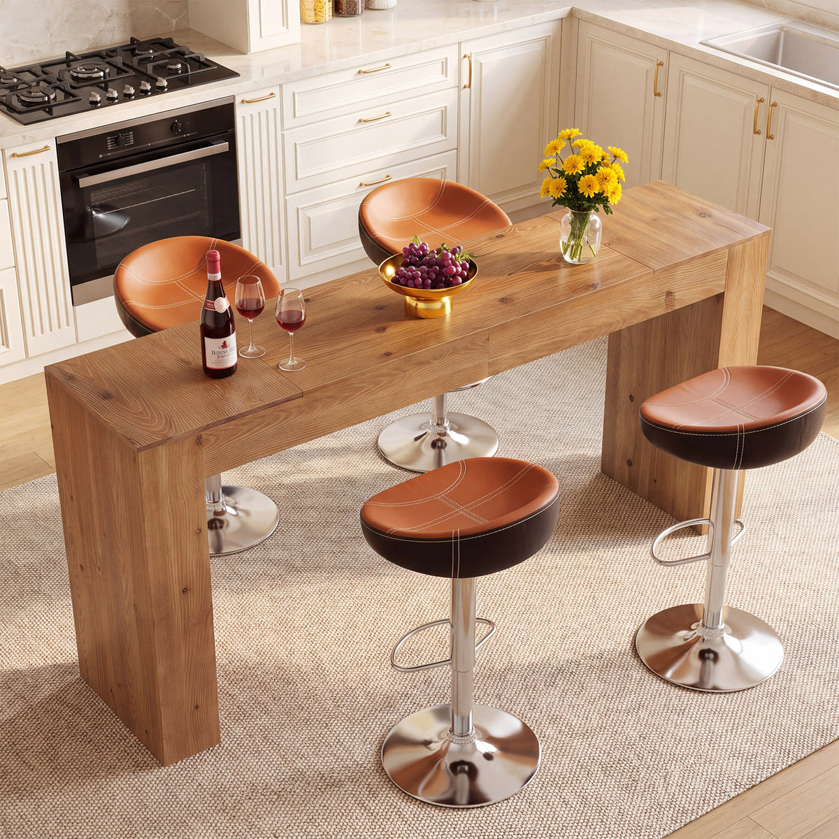 70.9" Solid Wood Bar Table, Farmhouse Rectangular Counter Height Table