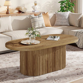 47.2" Oval Coffee Table, Farmhouse Center Table with Fluted Design 3
