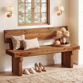 55" Solid Wood Entryway Bench with Backrest, Shoe Bench for Hallway & Mudroom 3