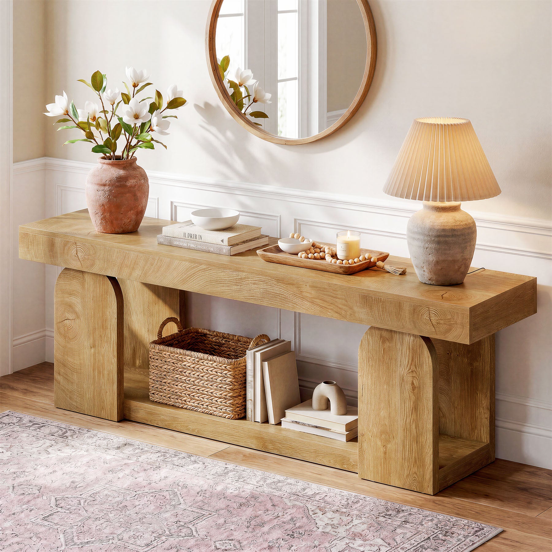 63" Farmhouse Console Table with 2-Tier Storage, Wooden Entryway Sofa Table for Hallway & Living Room