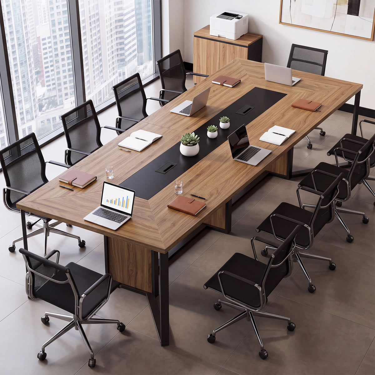9FT Conference Table, 110.24" Office Meeting Table with Cable Grommets for 8-10 People
