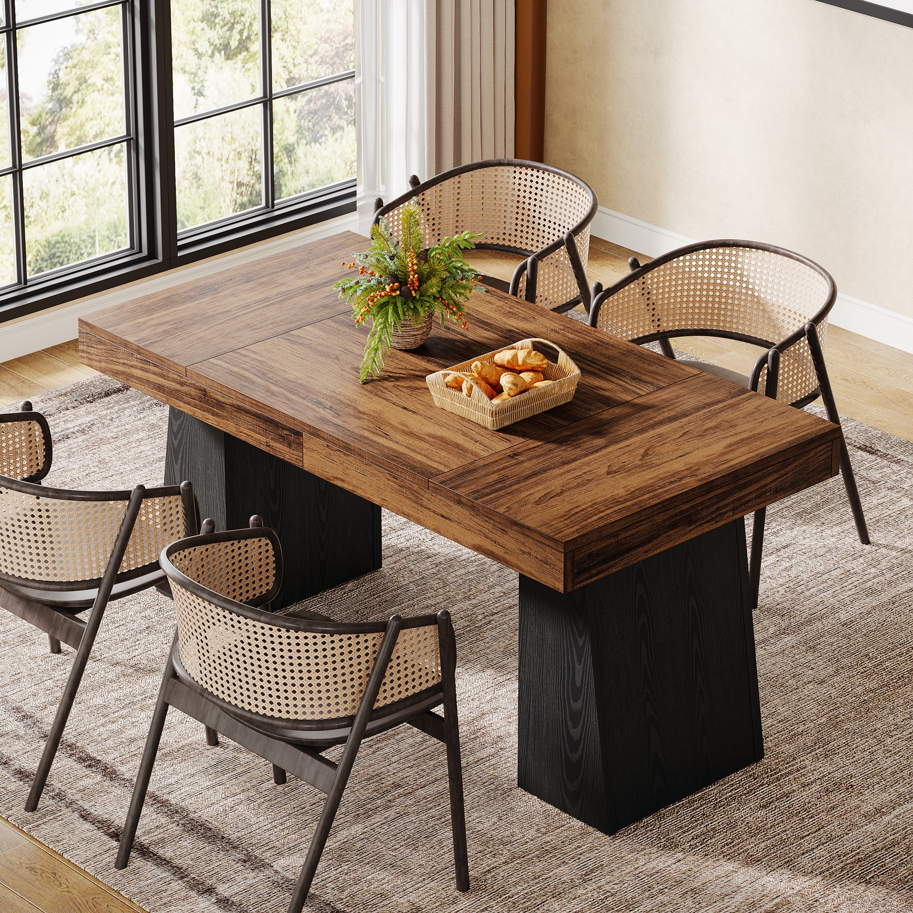 55" Dining Table for 4-6, Rectangular Kitchen Dinner Tables with Sturdy Legs