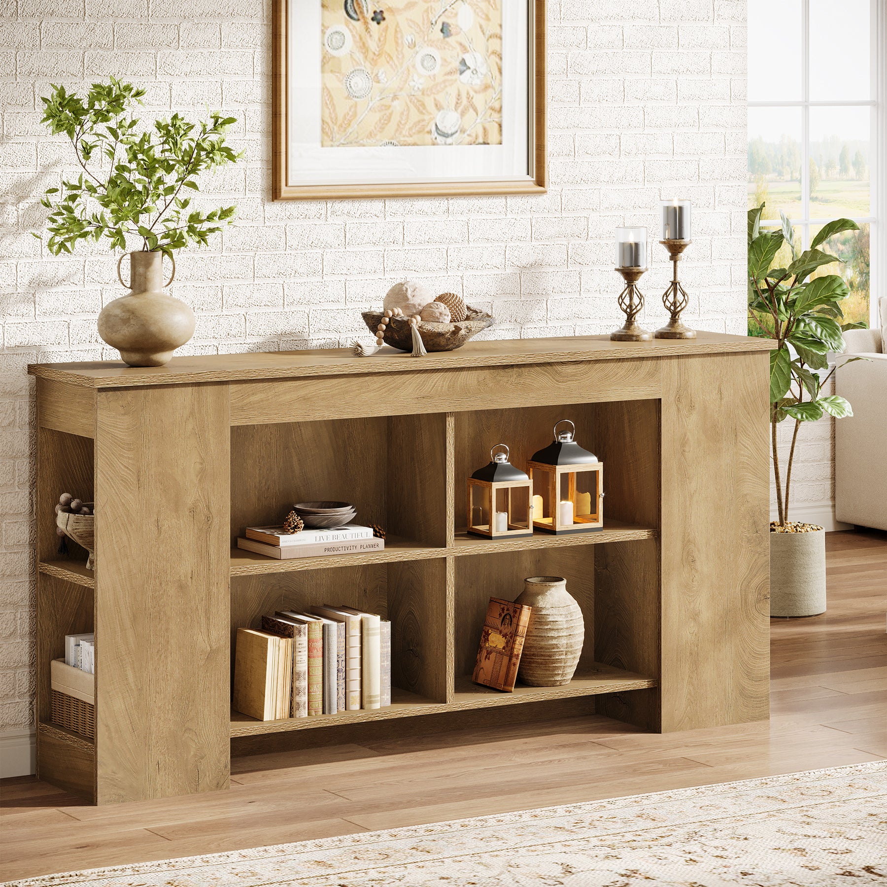 63" Console Table, Wooden Entryway Sofa Table with Storage
