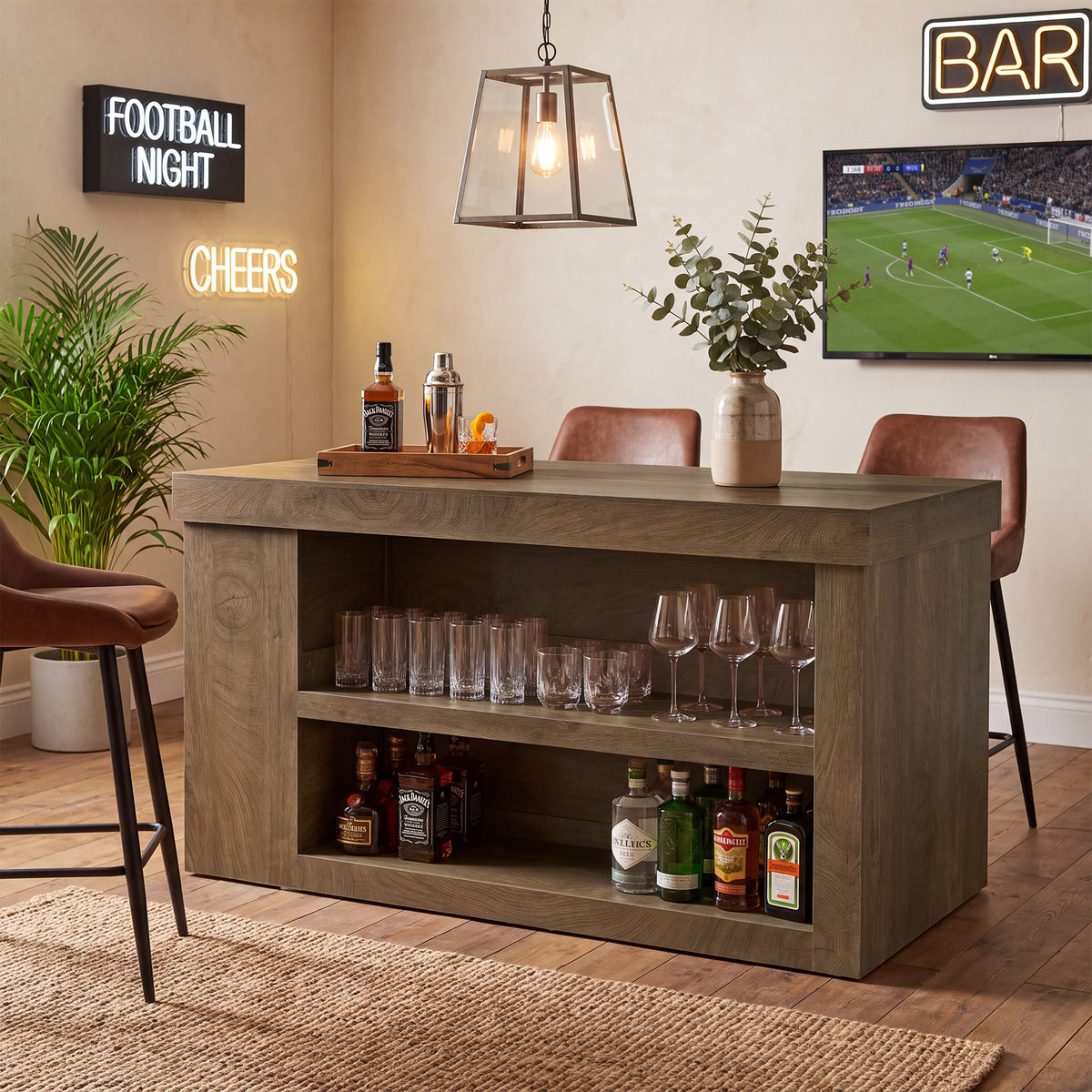 63" Bar Table with Storage, 3-Tier Counter Height Pub Table with Shelf & Cabinet