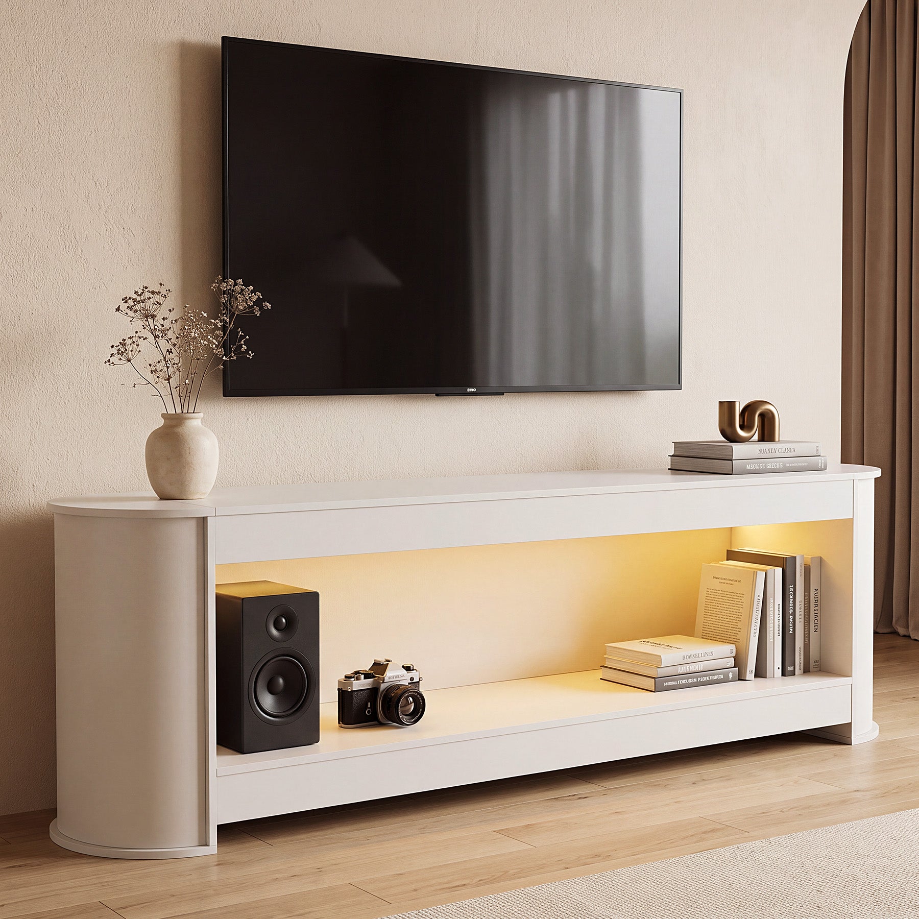 76.77" TV Stand, Modern Entertainment Center with Led Lights up to 85" TVs