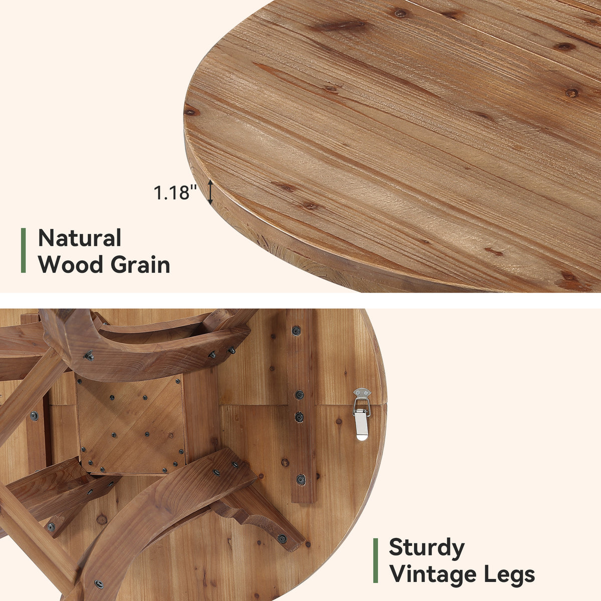 32" Round Bar Table with Footrest, Rustic Solid Wood Farmhouse Pub Table