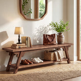 63" Long Solid Wood Entryway Bench, 2-Tier End of Bed Bench, Bedroom Mudroom 3