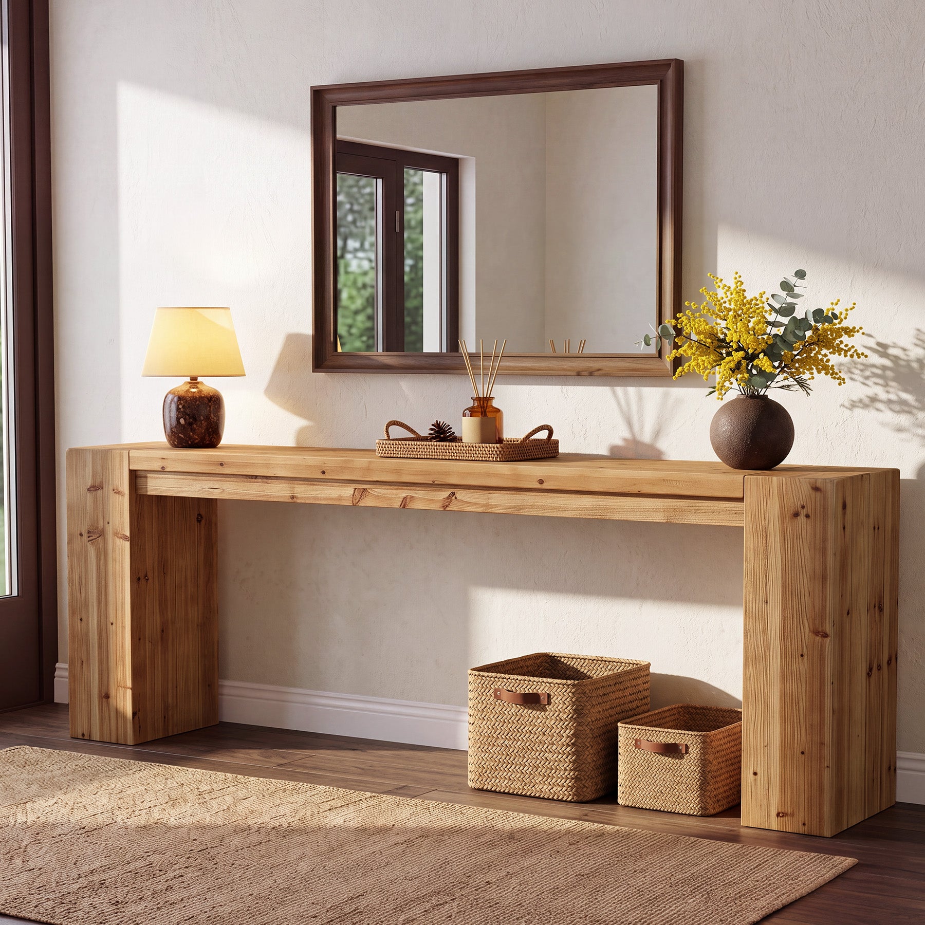 79" Extra Long Console Table, Solid Wood Narrow Sofa Table, Farmhouse Chunky Legs, Entryway