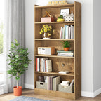 72" Tall Wood Bookcase, 5-Tier Bookshelf Open Shelves