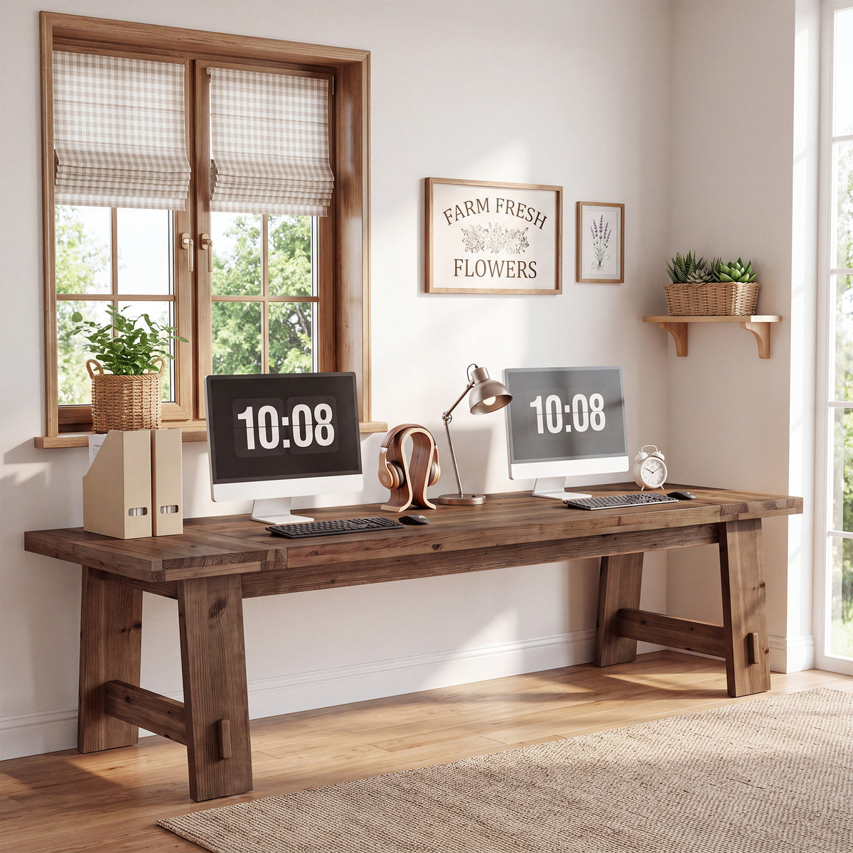 Solid Wood Two-Person Desk, 86.61" Double Computer Desk for Home Office
