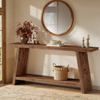 Solid Wood Console Table, 70.9" Sofa Table Behind Couch with 2-Tier Storage