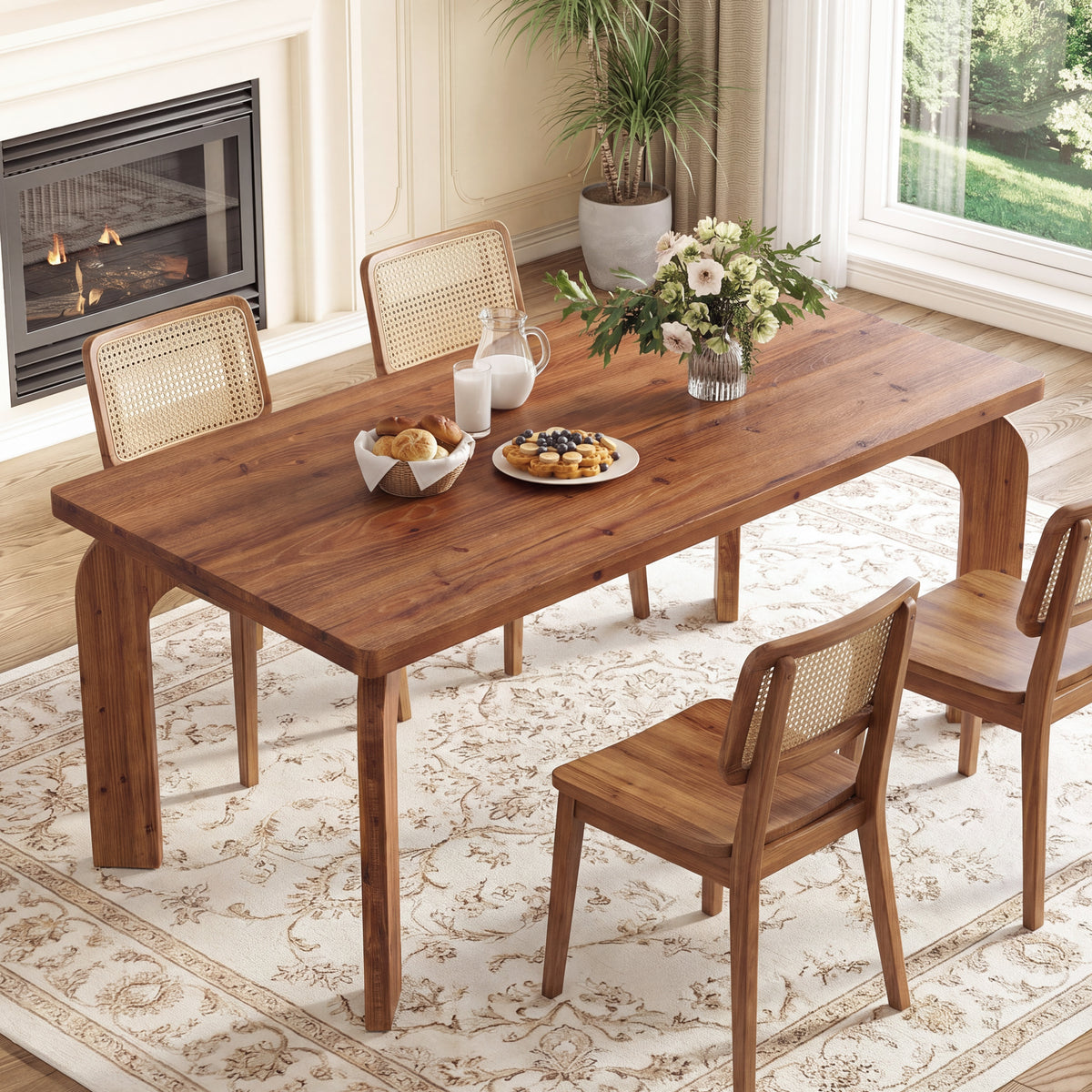 63" Solid Wood Dining Table for 4-6, Rectangular Kitchen Table