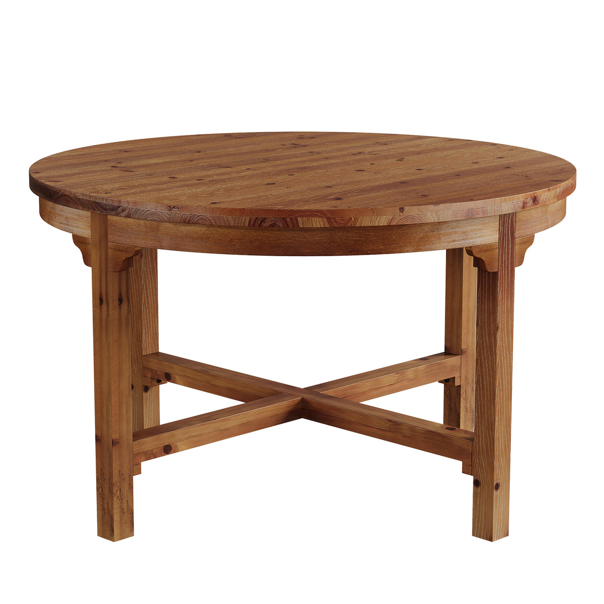 Solid Wood Round Dining Table, 47" Farmhouse Kitchen Table with Cross Base for 4