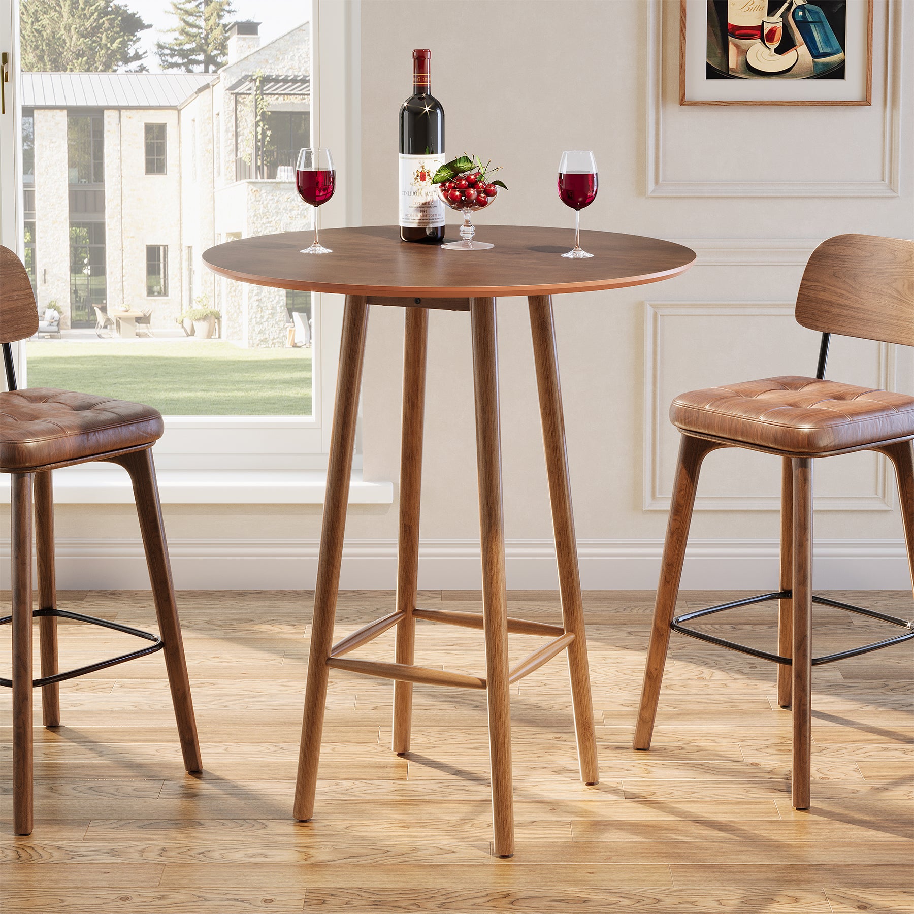 39.37"H Round Bar Table, Solid Wood Bistro Table with Sturdy Frame