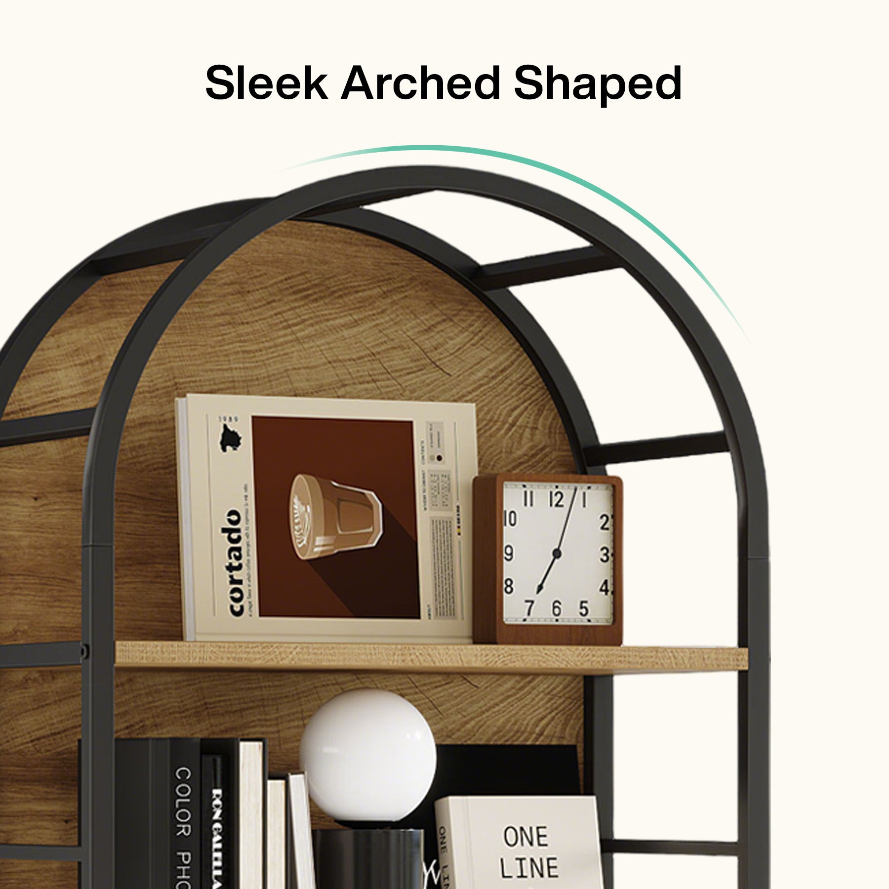 5 Tier Arched Bookcase, 70.8" Industrial Bookshelves for Living Room