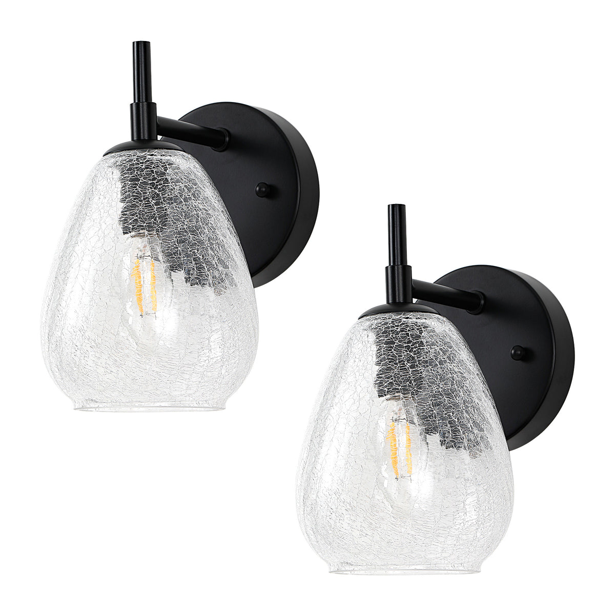 Tribesigns Wall Sconce with Black Crackle Glass, Indoor Wall Light Set of 2