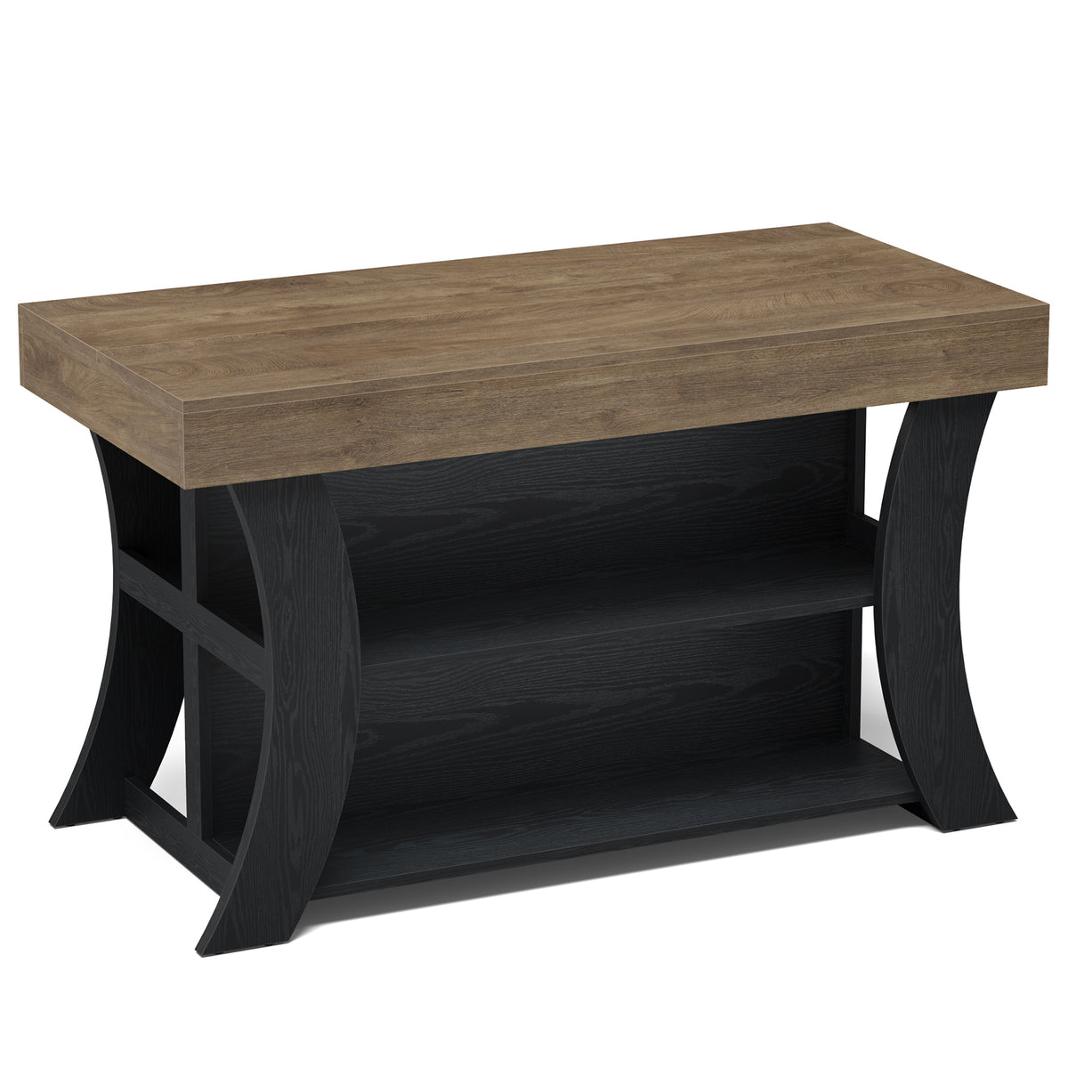 55" Farmhouse Kitchen Island with Storage & Seating Space, Stationary Island Table