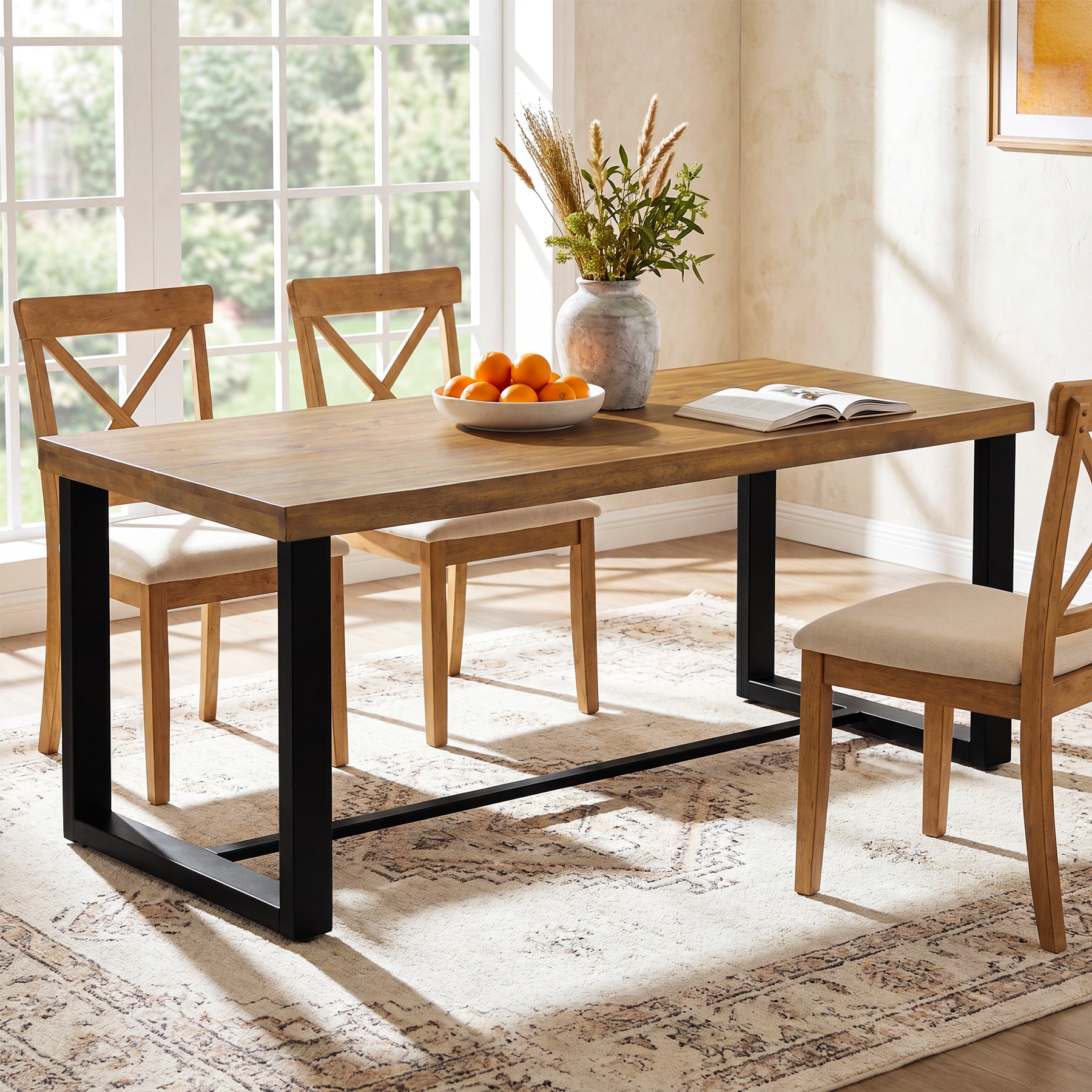 70.8" Solid Wood Dining Table, Farmhouse Kitchen Table for 6-8 for Dining Room