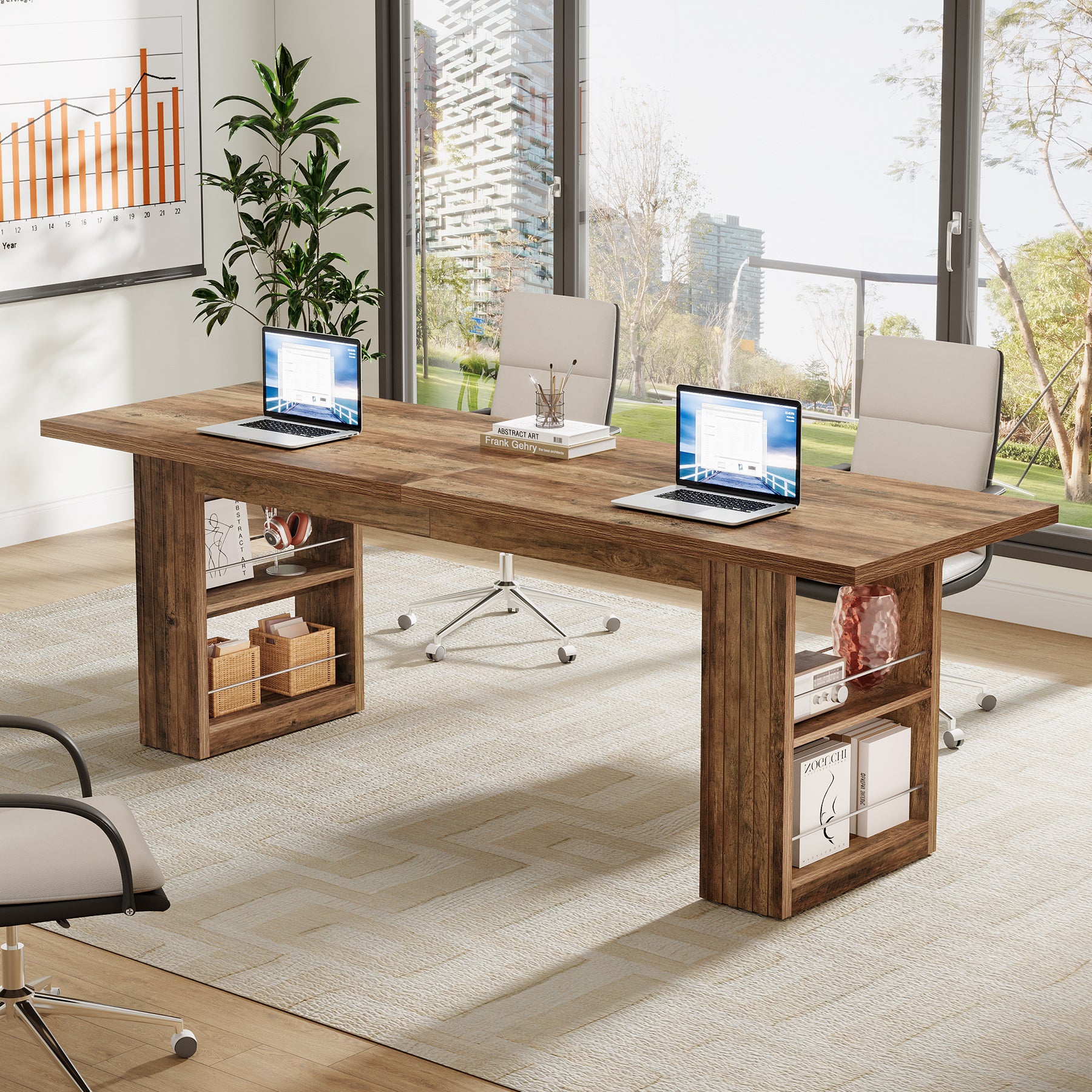 79" Extra Long Office Desk, Conference Table with Storage Shelves for Home Office