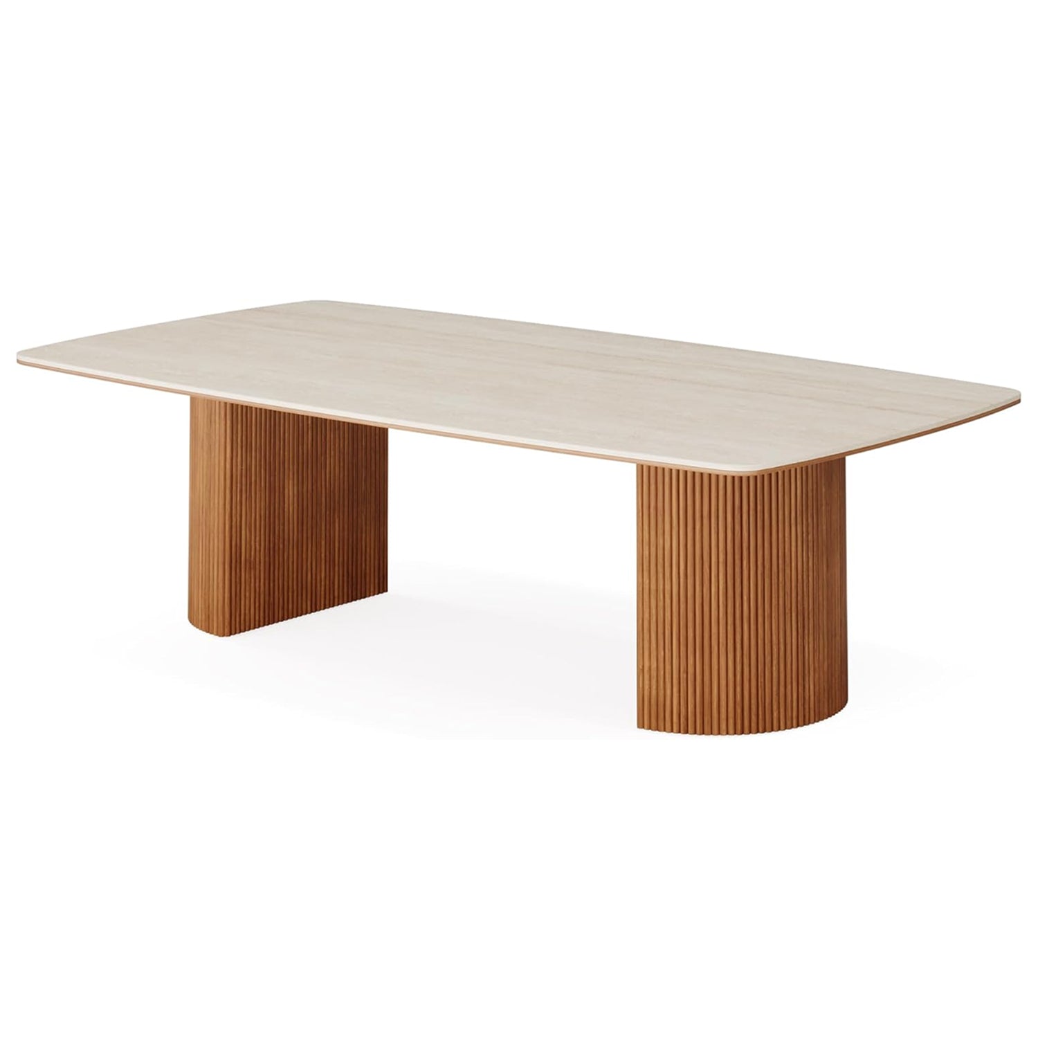 78.7" Travertine Slab Dining Table, Kitchen Table With Semi-Circular Stripe Base