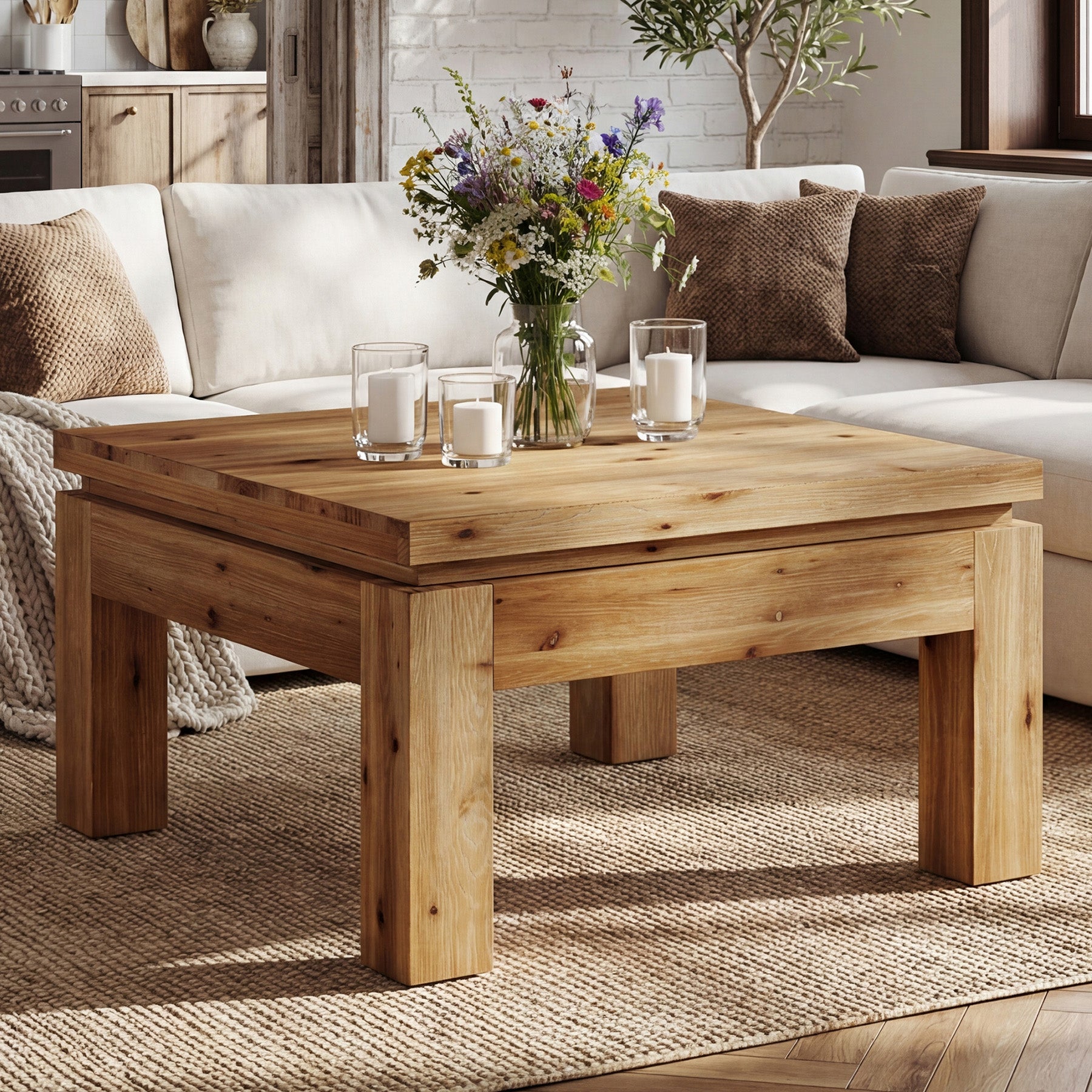 Tribesigns 31.5" Square Coffee Table with Solid Wood Build, Farmhouse Table for Living Room and Small Spaces