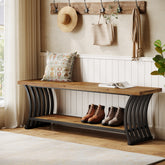 55" Entryway Bench, Wood End of Bed Shoe Bench with Shelf 3